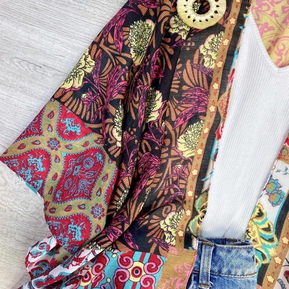 Boho Print Lightweight Kimono |Mint - Picture 2 of 4